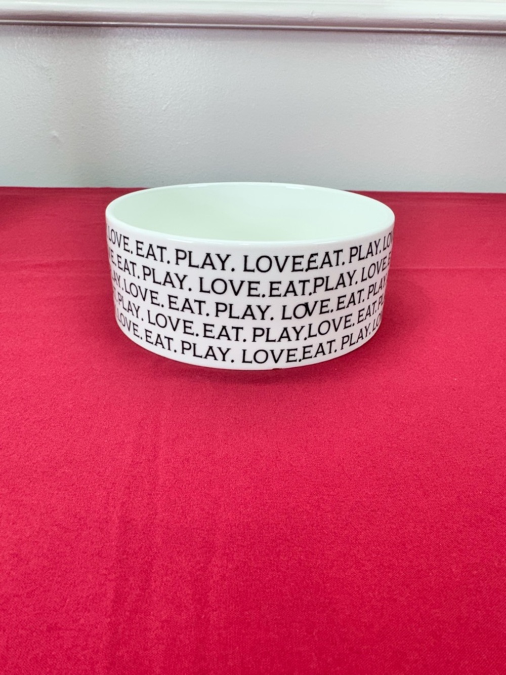 Fringe Studio White Ceramic Dog Bowl with Black Text